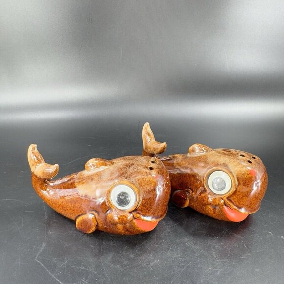 Vintage RedWare While Ceramic Hand Glazed Salt And Pepper Shaker Set Wiggly Eyes - Picture 13 of 13
